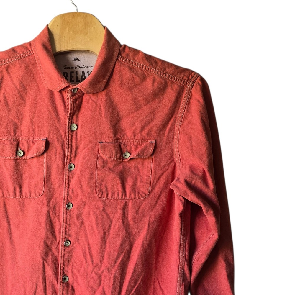 Tommy Bahama Relax‎ Mens XL Coral Cotton Long Sleeve Button Down Marlin Shirt